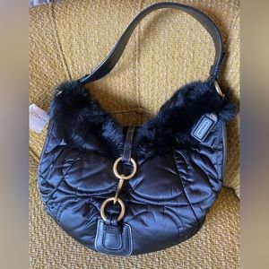 *NWT* COACH Black Quilted Satin Rabbit Fur Shoulder Bag